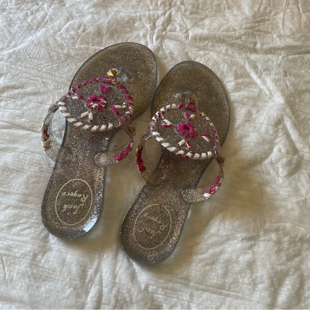 Jack Rogers Georgica girl silver pink glitter Miss sparkle jelly sandals…